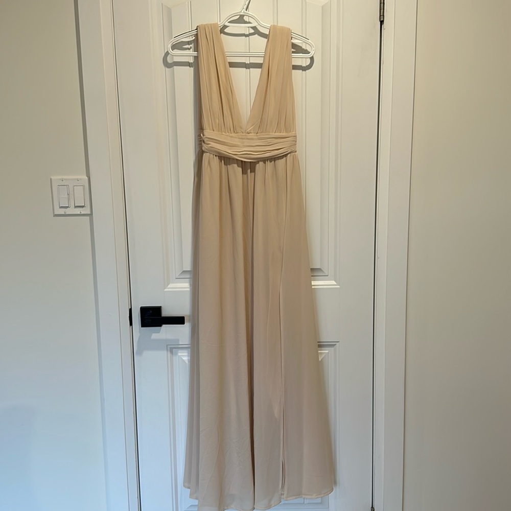 Beige chiffon empire waist dress